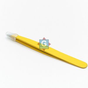 Pinzas de Precisión para Pestañas de Acero Inoxidable Amarillo con Punta Inclinada Suave para Depilación de Cejas - Product Image 3