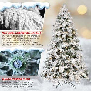Sapin de Noël floqué pré-éclairé de 2,4 m avec 470 lumières LED blanc chaud, design pin enneigé, branches articulées, support métallique - Product Image 6