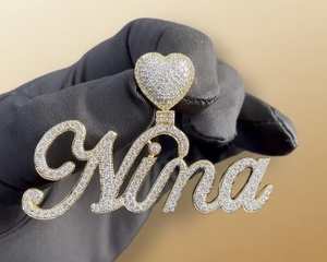 Pendentif Cœur Personnalisé Sertie de Moissanite VVS, Pendentif Prénom, Bijoux Hip Hop, Pendentif en Argent 925, Breloques Initiales pour Cadeau - Product Image 2