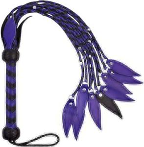 Flogger en cuir véritable fait main BDSM, manche rayé violet et noir, plusieurs queues 09 |   Fouet d'équitation SPALL JP SPORTS - Product Image 3