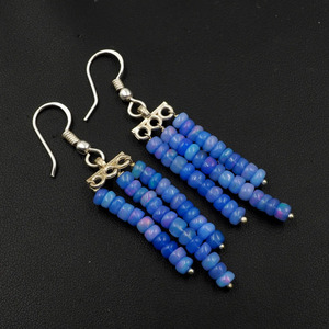 Boucles d'oreilles pendantes en opale d'Éthiopie bleue naturelle, perles multicolores, plaqué or 18 carats, argent sterling 925, style bohème - Product Image 2