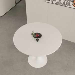 Tavolo da Pranzo Rotondo Bianco Stile Mid-Century Moderno da 80 cm per 2-4 Persone, Piano in MDF con Base a Piedistallo, Stile Tulip, per Cucina e Sedie - Product Image 5