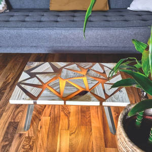 Table basse en résine époxy Table en bois époxy, table basse en résine avec acier inoxydable Produit au design unique et de luxe Édition limitée - Product Image 4