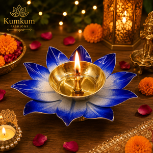 Modern Elegant <b>Brass</b> Diya <b>Candlestick</b> <b>Holder</b> with Lotus Design Crystal Gold Finish for Home Dining Table Room Home Decoration - Product Image 4