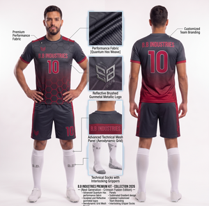 Ensemble de maillots de foot personnalisés sublimés, maillot en tissu quantique, kit de football en mesh aérodynamique, logo réfléchissant, chaussettes techniques, OEM - Product Image 5