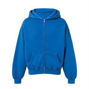 Men's <b>Oversized</b> Hooded Zip-Up Fleece Sweatshirt Solid Blue Casual Regular Sleeve Pocket Design Autumn Wear OEM ODM <b>Hoodie</b> - Product Image 1