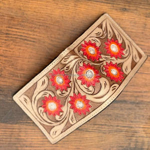 Portefeuille porte-billets personnalisé en cuir véritable fabriqué à la main portefeuille pour hommes à deux volets en cuir véritable portefeuille à motif floral occidental cousu à la main - Product Image 2