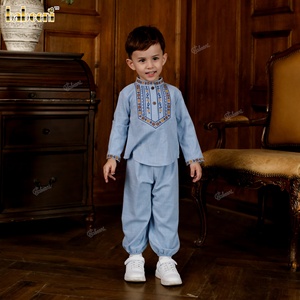 Chemise décontractée brodée 3D à col montant Babeeni, style Dubaï, tenues pour garçons, 100 % coton, sergé islamique modeste, OEKO-TEX - Product Image 3