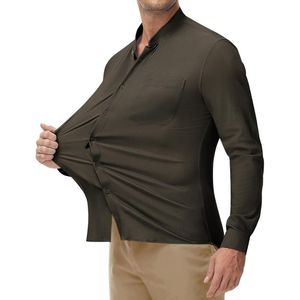 Men's Long Sleeve <b>Band</b> <b>Collar</b> <b>Shirt</b> Custom Button Front Casual Design with Chest Pocket and Solid Color Finish <b>Shirts</b> - Product Image 4