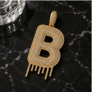 925 <b>Silver</b> Gold plated Custom Iced Alphabet Drippy Lucky <b>Initial</b> Letter fine jewelry <b>necklace</b> Moissanite Diamond Hip Hop Pendant - Product Image 3