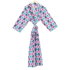 Indian Handmade Premium Cotton Maxi Gown Dress Beautifully Screen Printed Floral Kimono Bathrobe Wholesale Spring Thermal Front - Product Image 1
