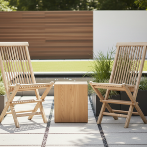 Ensemble de chaises pliantes en teck massif, design moderne, couleur naturelle, chaise de salle à manger pour jardin, villa, cour, parc et ferme - Product Image 1