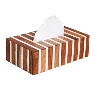 Boîte à mouchoirs rectangulaire en résine et bois, support décoratif fait main avec incrustation florale, idéal pour la maison, l'hôtel et la salle de bain - Product Image 1