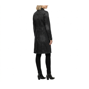 Gina Women's Longline <b>Denim</b> Trench <b>Coat</b> in Black - Product Image 1