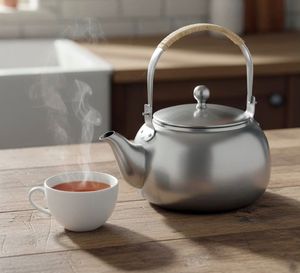 Bouilloire en acier inoxydable de qualité supérieure pour chauffer l'eau pour le thé, le café, le lait, avec une poignée facile à saisir et un couvercle sécurisé - Product Image 1