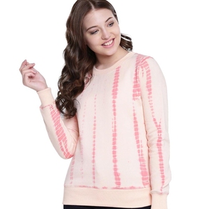 Sudadera de Cuello Redondo con Estampado Tie-Dye, Corte Regular, Tejida, Informal, para Primavera, Unisex, Manga Larga, Rosa y Blanca - Product Image 1