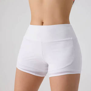Pantalon de yoga de compression blanc double couche pour femme Short de survêtement de couleur unie Taille élastique Évacuation de l'humidité Genou respirant - Product Image 5