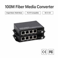 Konverter Media Fiber Ethernet 10/100M 1 SC Optik 4 Port RJ45 dengan Isolasi VLAN untuk Jaringan IP CCTV 20km