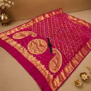 <b>Red</b> And White Combination <b>Silk</b> Dupatta With Bandhani Work - Product Image 3