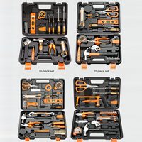 Ensemble complet de 35 outils à main en fer avec poignées orange, clés mixtes, mallette rigide, personnalisable OEM