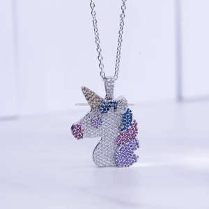 Unicorn pendant Multicolor mosaanite stones pendant jewelry Iced out unicorn necklace <b>Kids</b> unicorn jewelry - Product Image 1