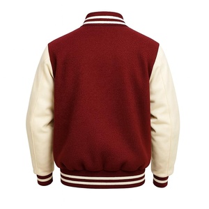Man <b>Jacket</b> Wholesale New Arrival <b>Leather</b> Varsity <b>Jacket</b> Cream Contrast Sleeve Preppy Regular Sleeves Design Fully Customized - Product Image 2