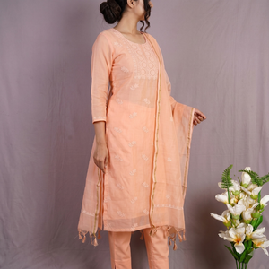 Peachy <b>Chikankari</b> Women's <b>Suit</b> Sets Dreamy Chanderi Weaves - Product Image 2