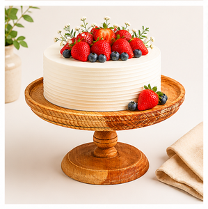 Rustic Scandinavian Handcrafted <b>Pine</b> Wood Cake Stand Round Pedestal Dessert Display For Weddings Birthday Parties Home Decor - Product Image 4