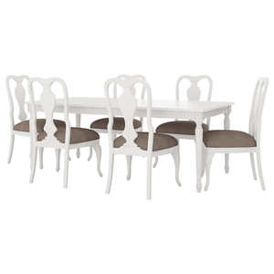 Traditional White <b>Wooden</b> Rectangle <b>Dining</b> <b>Table</b> With Carved Details And Tapered <b>Legs</b> For Home Furniture - Product Image 3