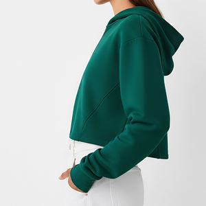 เสื้อฮู้ดซิปสำหรับผู้หญิงไซส์ใหญ่ สีเขียวล้วน ตัดสั้นด้านหน้า มีโลโก้ แขนยาว เหมาะสำหรับใส่ในฤดูใบไม้ร่วง ระบายอากาศได้ดี ผลิตจากผ้าฝ้ายถัก - Product Image 6