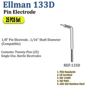 Électrode à broche Ellman 133D, diamètre de tige 1/8 pouce (1/16), réutilisable, stérile, instruments chirurgicaux de haute qualité - Product Image 1