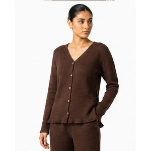 Autumn Women's <b>Cardigan</b> <b>Sweater</b> Neck Fancy Stitch Solid Button Extra Long Sleeve Knitted Casual Wears Cotton <b>Sweater</b> - Product Image 6