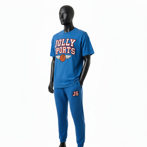 Cotton Blend Short Sleeve Tee and Jogger Set Men Two Piece Outfit Custom Heat Transfer Logo Solid Color T shirt and <b>pant</b> men's - Product Image 6