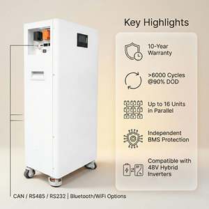 Batería de almacenamiento de energía doméstica híbrida LiFePO4 de 51.2V 300Ah con ruedas, sistema solar de pie CAN - Product Image 5