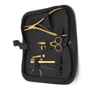 Kit d'outils professionnels pour extensions de cheveux à prix abordable : pinces métalliques dorées, aiguilles à crochet, ciseaux et pinces pour l'installation et le retrait - Product Image 2