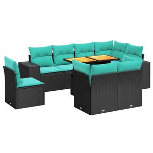 Juego de sofás de patio de ratán sintético negro de 9 piezas con cojines, muebles elegantes para exteriores - Product Image 2