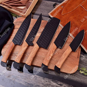 Ensemble de 5 couteaux de chef multifonctionnels en acier inoxydable brossé, faits à la main, avec manche ergonomique en olivier, légers et à lame pleine longueur - Product Image 2