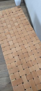 Handmade Wooden Bench With Woven Leather <b>Seat</b> Minimalist Modern <b>Stool</b> For Living Room Home Furniture - Product Image 4