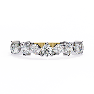 Bague d'anniversaire en or jaune 10k 14k 18k avec diamants marquise et ronds alternés, modèle Harmony Mixed-Shape - Product Image 1