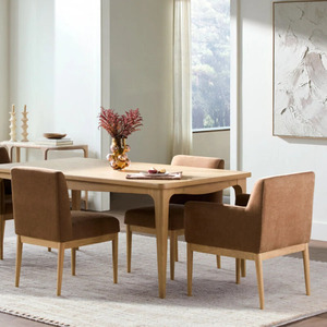 Chaise de salle à manger rembourrée en tissu avec pieds en bois, chaise d'appoint moderne pour salle à manger - Product Image 5