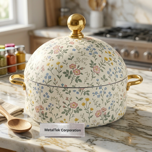 Plat de service isotherme de luxe en acier inoxydable à double paroi, motif floral Meena, pour maintenir les aliments au chaud - Product Image 2