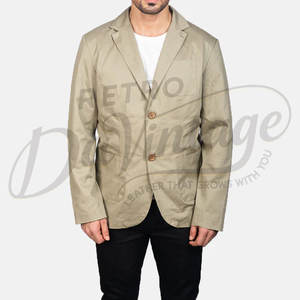 Blazer de Algodón Beige Premium para Hombre, Corte Entallado, Ligero, Informal, Deportivo, Profesional, Transpirable, Chaqueta de Verano - Product Image 4