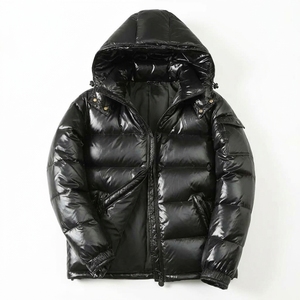 Chaqueta de plumón brillante para hombre, ligera, parka de invierno con capucha, abrigo acolchado con cremallera para esquiar y uso casual. - Product Image 3