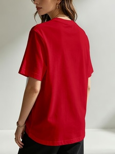 Womens T Shirt Summer <b>Red</b> Crew Neck T-Shirt Short Sleeve <b>Tops</b> Short Sleeve Fashion Basic Casual Oversized Black Clothes Trendy - Product Image 2