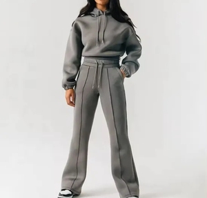 Ensemble de survêtement à capuche 2 pièces pour femme, logo personnalisé, tissu doux, coupe décontractée, pantalon taille haute, fabricant OEM/ODM - Product Image 2