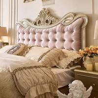 Cama Doble King Size Estilo Americano con Cabecera Tapizada en Rosa, Estructura de Madera Sólida - Cama de Alta Gama para Dormitorio de Adultos