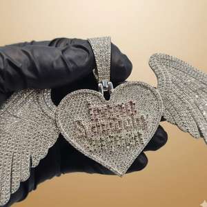 Pendentif Cœur Ailes d'Ange en Argent Sterling 925 Moissanite Sertie de Pierres, Breloque de Luxe Thème Hip Hop, Cadeau Unisexe - Product Image 4