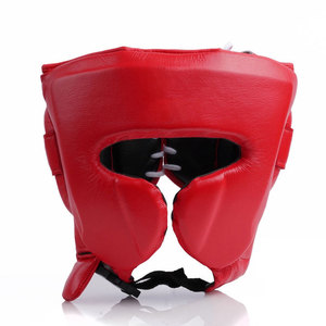 Red PU Leather <b>Boxing</b> Head Guard with Buckle Closure Protective Gear for Adults Unisex Sports Use - Product Image 1
