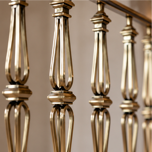 Rampe d'escalier en métal doré vintage de qualité supérieure avec des détails de balustres allongés pour des intérieurs classiques et majestueux - Product Image 5