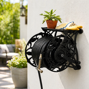 Enrouleur de tuyau d'arrosage mural décoratif en métal 5/8 po x 125 pi avec étagère pour jardin et patio extérieur Vietnam ODGGAD016 - Product Image 6